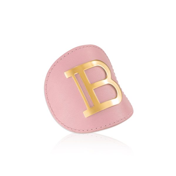 BALMAIN HAIR plaukų segtukas   Genuine Pink Leather Hair Clip Golden logo Vintage +dovana 85 eur vertės Balmain krepšys Sale