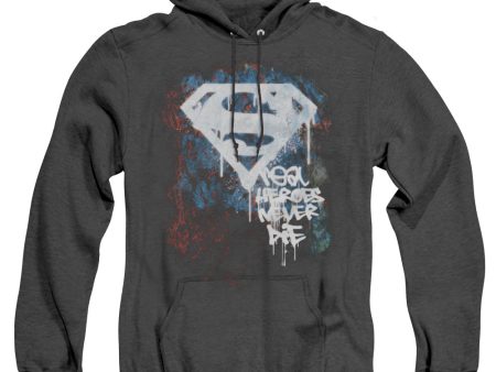 SUPERMAN : REAL HEROES NEVER DIE ADULT HEATHER HOODIE BLACK XL Sale