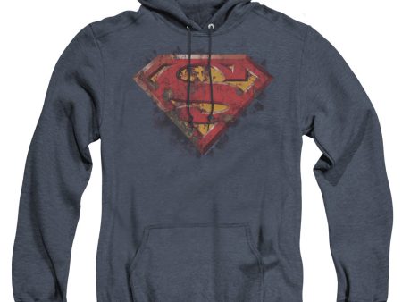 SUPERMAN : RUSTED SHIELD ADULT HEATHER HOODIE NAVY LG Online now