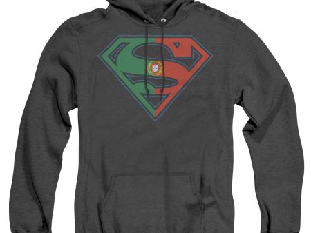 SUPERMAN : PORTUGAL SHIELD ADULT HEATHER HOODIE BLACK 3X Online Hot Sale