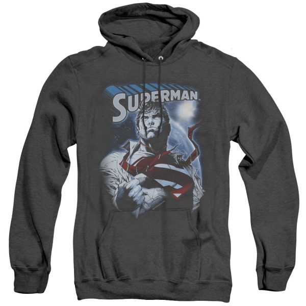 SUPERMAN : PROTECT EARTH ADULT HEATHER HOODIE BLACK 2X Online now