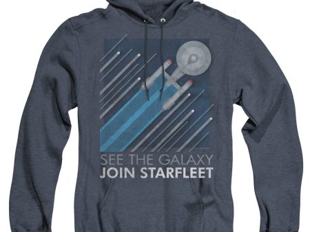 STAR TREK : STARFLEET RECRUITMENT POSTER ADULT HEATHER HOODIE NAVY SM Cheap